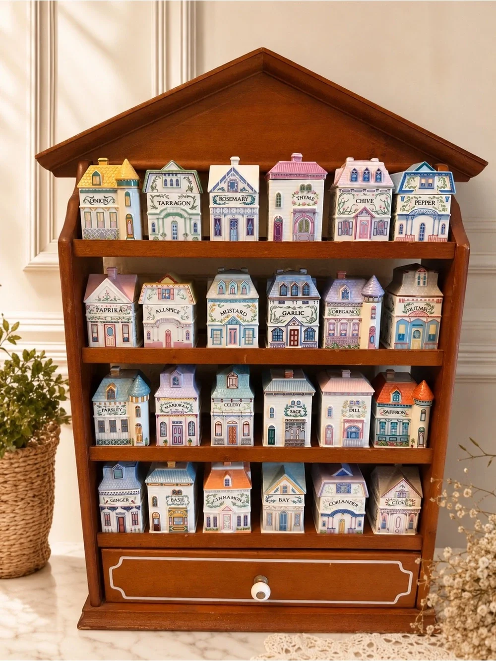 LENOX Spice Jar Village House Display Shelf in Warm Brown